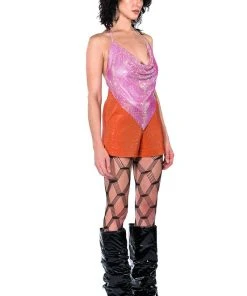 MIAMI ON THE LINE EXCEPTIONAL CHAINMAIL TOP -akira shop miami on the line exceptional chainmail top light pink 11 11