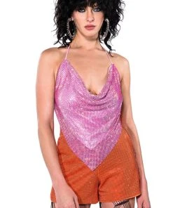 MIAMI ON THE LINE EXCEPTIONAL CHAINMAIL TOP -akira shop miami on the line exceptional chainmail top light pink 5 5