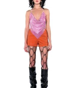 MIAMI ON THE LINE EXCEPTIONAL CHAINMAIL TOP -akira shop miami on the line exceptional chainmail top light pink 8 8