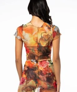 MIND YOURS MESH TOP -akira shop mind yours mesh top orange multi 7 7