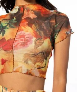 MIND YOURS MESH TOP -akira shop mind yours mesh top orange multi 8 8