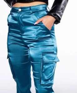 MISSION IMPOSSIBLE SATIN CARGO JOGGER PANTS -akira shop mission impossible satin cargo jogger pants navy 6 6