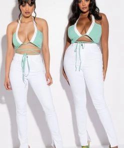 MODERN ART WRAP FRONT POPLIN HALTER CROP TOP -akira shop modern art wrap front poplin halter crop top green multi 6 6