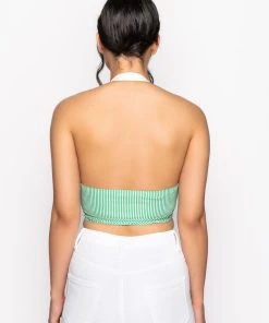 MODERN ART WRAP FRONT POPLIN HALTER CROP TOP -akira shop modern art wrap front poplin halter crop top green multi 9 9