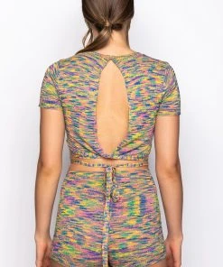 MONROE KEYHOLE BACK LIGHTWEIGHT WRAP KNIT TOP -akira shop monroe keyhole back lightweight wrap knit top multi 6 6