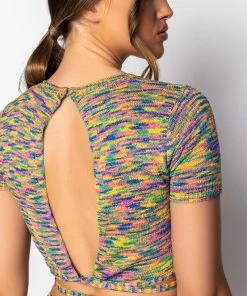 MONROE KEYHOLE BACK LIGHTWEIGHT WRAP KNIT TOP -akira shop monroe keyhole back lightweight wrap knit top multi 7 7