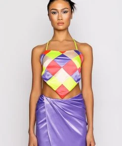 MULTITUDE PATCHWORK HANDKERCHIEF CROP TOP -akira shop multitude patchwork handkerchief crop top multi 3 3