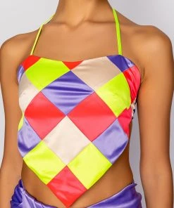 MULTITUDE PATCHWORK HANDKERCHIEF CROP TOP -akira shop multitude patchwork handkerchief crop top multi 6 6