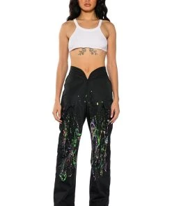 MY TIME PAINTED WIDE LEG PANTS 13 MY TIME PAINTED WIDE LEG PANTS -akira shop my time painted wide leg pants black multi 4 4