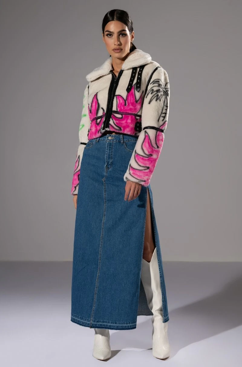 NATALIE DOUBLE SIDE SLIT DENIM SKIRT 5 NATALIE DOUBLE SIDE SLIT DENIM SKIRT - Image 3