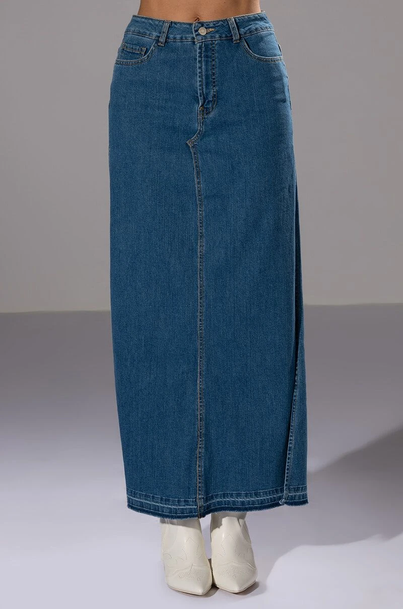 NATALIE DOUBLE SIDE SLIT DENIM SKIRT 7 NATALIE DOUBLE SIDE SLIT DENIM SKIRT - Image 5