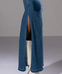 NATALIE DOUBLE SIDE SLIT DENIM SKIRT 15 NATALIE DOUBLE SIDE SLIT DENIM SKIRT -akira shop natalie double side slit denim skirt medium blue denim 6 6