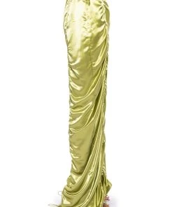 NEVER REGULAR CINCHED SATIN HIGH RISE PANTS -akira shop never regular cinched satin high rise pants green 7 7
