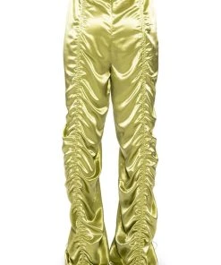 NEVER REGULAR CINCHED SATIN HIGH RISE PANTS -akira shop never regular cinched satin high rise pants green 8 8