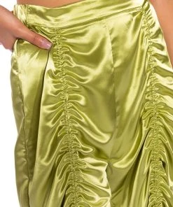 NEVER REGULAR CINCHED SATIN HIGH RISE PANTS -akira shop never regular cinched satin high rise pants green 9 9
