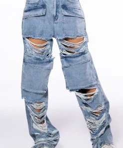 NEVER STRESSED DISTRESSED RELAXED FIT JEANS 10 NEVER STRESSED DISTRESSED RELAXED FIT JEANS -akira shop never stressed distressed relaxed fit jeans light blue denim 3 3