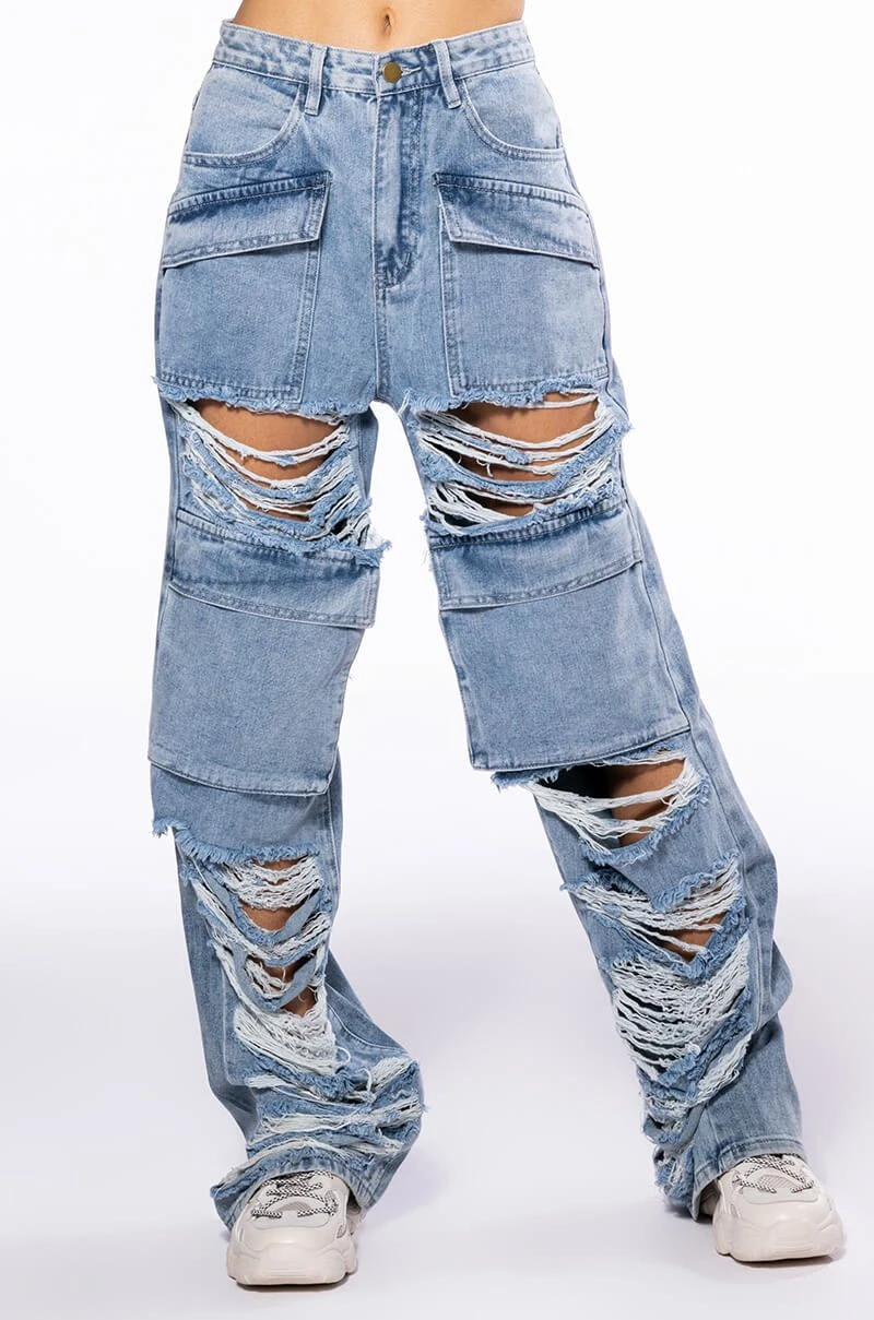 NEVER STRESSED DISTRESSED RELAXED FIT JEANS 5 NEVER STRESSED DISTRESSED RELAXED FIT JEANS - Image 3