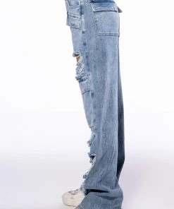 NEVER STRESSED DISTRESSED RELAXED FIT JEANS 11 NEVER STRESSED DISTRESSED RELAXED FIT JEANS -akira shop never stressed distressed relaxed fit jeans light blue denim 4 4