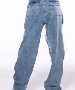 NEVER STRESSED DISTRESSED RELAXED FIT JEANS 12 NEVER STRESSED DISTRESSED RELAXED FIT JEANS -akira shop never stressed distressed relaxed fit jeans light blue denim 5 5