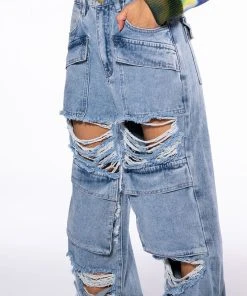 NEVER STRESSED DISTRESSED RELAXED FIT JEANS 13 NEVER STRESSED DISTRESSED RELAXED FIT JEANS -akira shop never stressed distressed relaxed fit jeans light blue denim 6 6