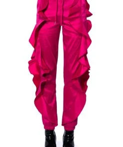 NEW ROMANTIC RUFFLE DETAILED JOGGER IN PINK -akira shop new romantic ruffle detailed jogger in pink pink 11 11