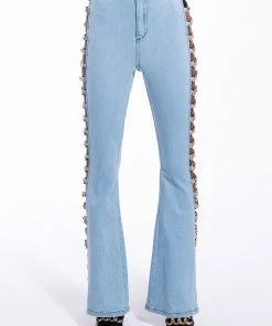 NEW SENSATION CHAIN DETAIL HIGH WAISTED FLARE JEANS -akira shop new sensation chain detail high waisted flare jeans light blue 3 3