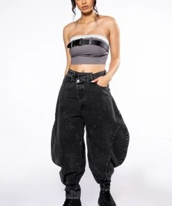 NEW YOU ABSTRACT VOLUME DENIM PANT -akira shop new you abstract volume denim pant black denim 3 3