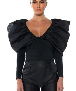 NO MORE DRAMA DEEP V LONG SLEEVE BLOUSE