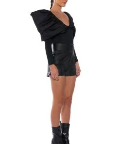 NO MORE DRAMA DEEP V LONG SLEEVE BLOUSE -akira shop no more drama deep v long sleeve blouse black 4 4