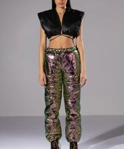 NOT A CARE METALLIC QUILTED PANT -akira shop not a care metallic quilted pant black 3 3