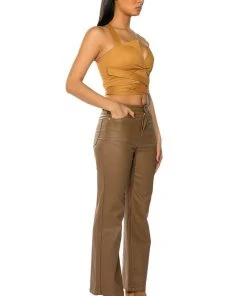 OFF DUTY FLEECE LINED LEATHER LOOK COATED STRAIGHT LEG PANT -akira shop off duty fleece lined leather look coated straight leg pant brown 3 3