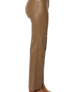 OFF DUTY FLEECE LINED LEATHER LOOK COATED STRAIGHT LEG PANT -akira shop off duty fleece lined leather look coated straight leg pant brown 5 5