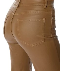 OFF DUTY FLEECE LINED LEATHER LOOK COATED STRAIGHT LEG PANT -akira shop off duty fleece lined leather look coated straight leg pant brown 7 7