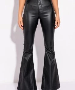 ON DUTY VEGAN LEATHER HIGH RISE FLARE PANTS -akira shop on duty vegan leather high rise flare pants black 1 1 c1