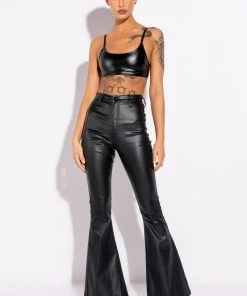 ON DUTY VEGAN LEATHER HIGH RISE FLARE PANTS -akira shop on duty vegan leather high rise flare pants black 3 3 c1