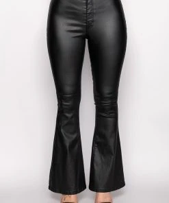 ON DUTY VEGAN LEATHER HIGH RISE FLARE PANTS -akira shop on duty vegan leather high rise flare pants black 3 3 c1 c1
