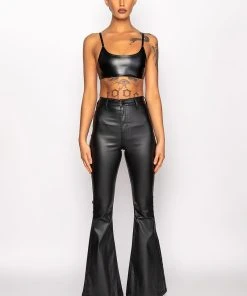 ON DUTY VEGAN LEATHER HIGH RISE FLARE PANTS -akira shop on duty vegan leather high rise flare pants black 9 9