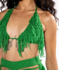 ON THE BORDER KNIT BRALETTE AND PANTS SET -akira shop on the border knit bralette and pants set green 11 11