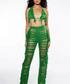 ON THE BORDER KNIT BRALETTE AND PANTS SET -akira shop on the border knit bralette and pants set green 13 13