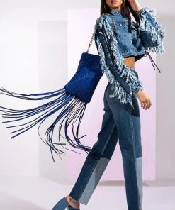 ON THE ROAD AGAIN HIGH RISE STRAIGHT LEG PATCHWORK JEANS -akira shop on the road again high rise straight leg patchwork jeans medium blue denim 4 4 c1