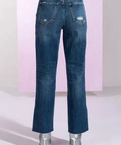 ON THE ROAD AGAIN HIGH RISE STRAIGHT LEG PATCHWORK JEANS -akira shop on the road again high rise straight leg patchwork jeans medium blue denim 7 7