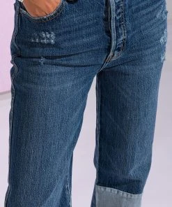 ON THE ROAD AGAIN HIGH RISE STRAIGHT LEG PATCHWORK JEANS -akira shop on the road again high rise straight leg patchwork jeans medium blue denim 8 8