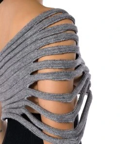 ONE SHOULDER RIB KNIT LAYERING TUBE TOP -akira shop one shoulder rib knit layering tube top gray 10 10