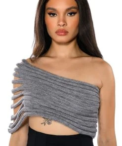 ONE SHOULDER RIB KNIT LAYERING TUBE TOP