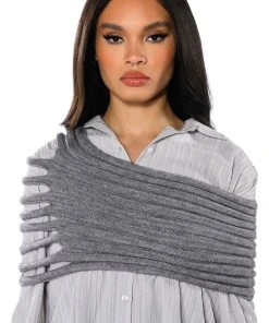 ONE SHOULDER RIB KNIT LAYERING TUBE TOP -akira shop one shoulder rib knit layering tube top gray 3 3