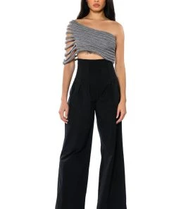 ONE SHOULDER RIB KNIT LAYERING TUBE TOP -akira shop one shoulder rib knit layering tube top gray 5 5