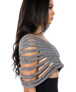 ONE SHOULDER RIB KNIT LAYERING TUBE TOP -akira shop one shoulder rib knit layering tube top gray 8 8