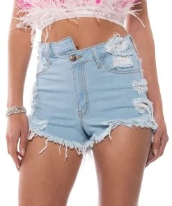 OPPOSITE DIRECTION HIGH WAISTED DENIM SHORTS 15 OPPOSITE DIRECTION HIGH WAISTED DENIM SHORTS -akira shop opposite direction high waisted denim shorts light blue denim 3 3 c1 c1