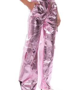 OUT OF THIS WORLD METALLIC CARGO PANTS -akira shop out of this world metallic cargo pants pink 2 2