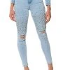 OUTTA THIS WORLD DISTRESSED RHINESTONE HIGH RISE SKINNY JEANS -akira shop outta this world distressed rhinestone high rise skinny jeans light blue denim 1 1 c1 c1